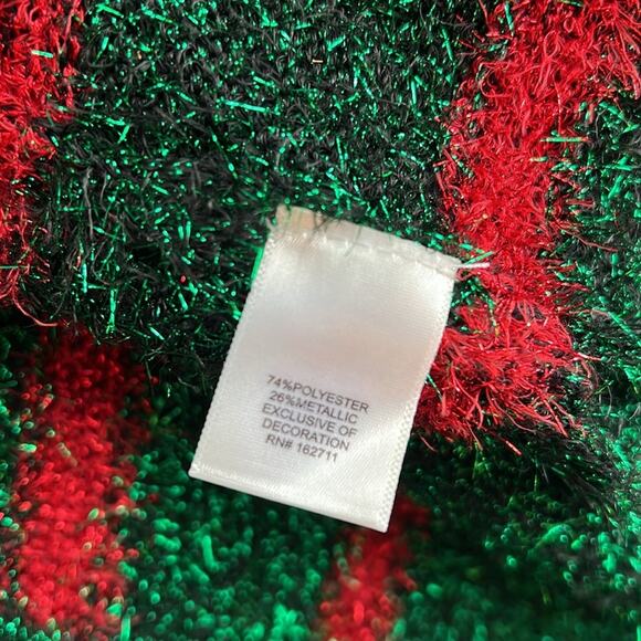 Blizzard Bay Tacky Christmas Long Sweater Vest Tinsel Green Red Embellishment M - Picture 4 of 9